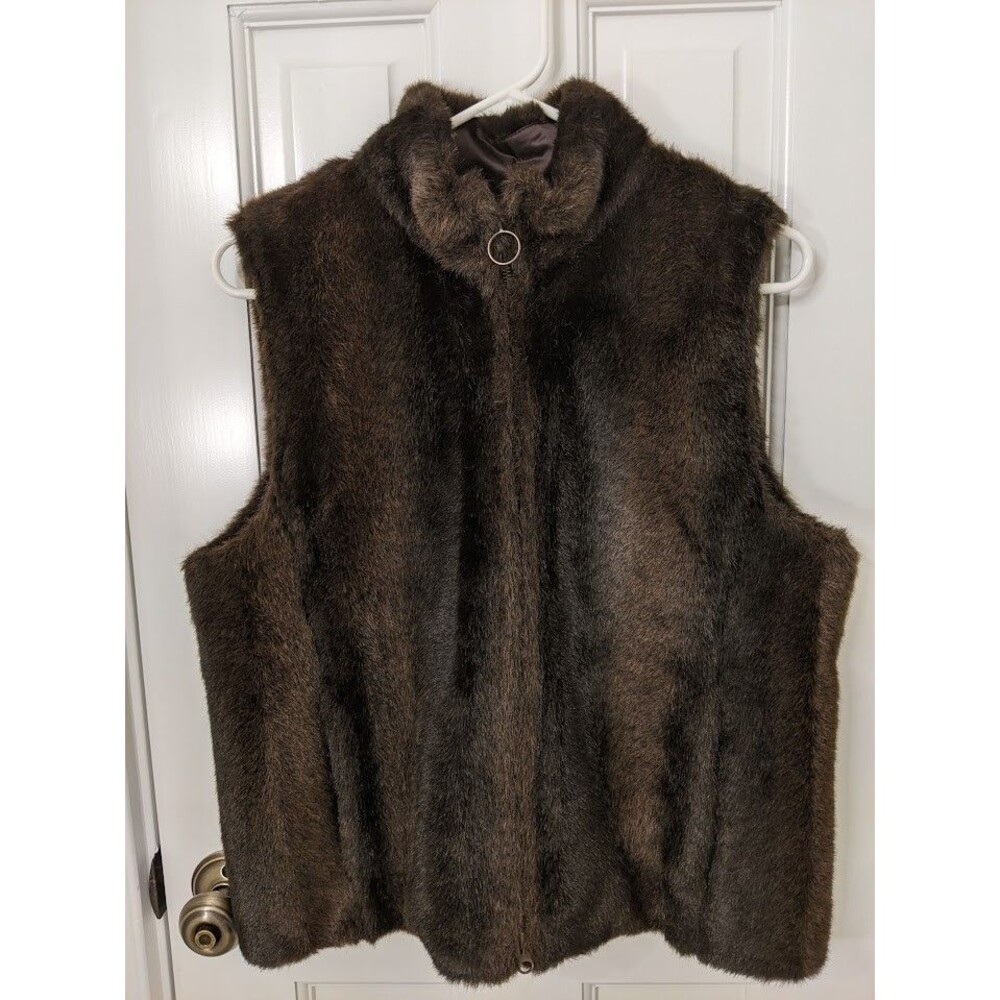 Ann Taylor Faux Fur Vest Zippered Brown Size M Sleeveless